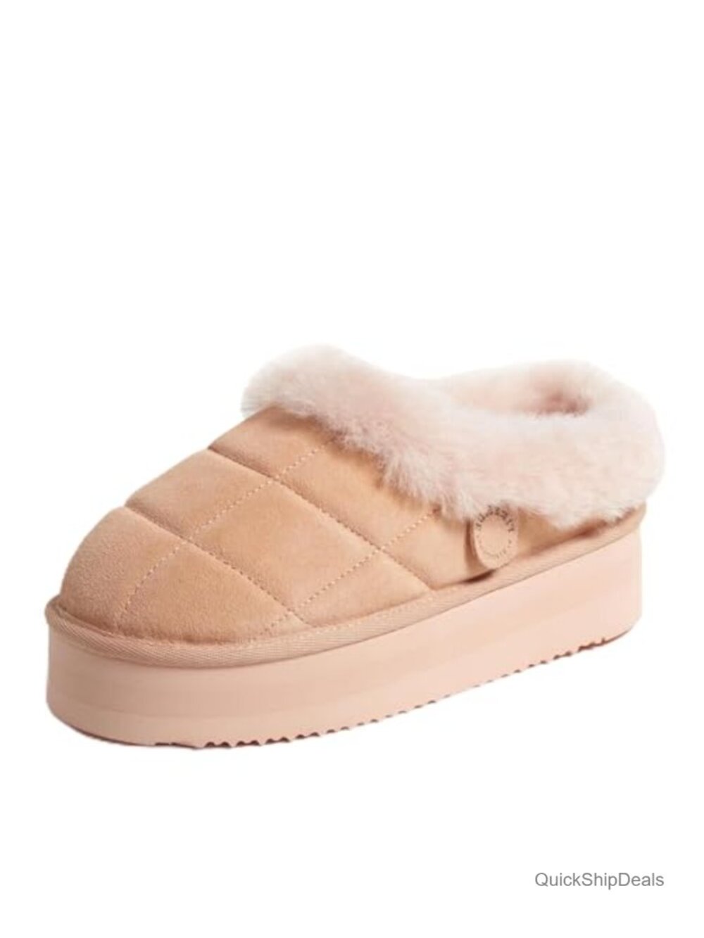 Genuine Shearling Platform Slippers Plush Clog House Shoes